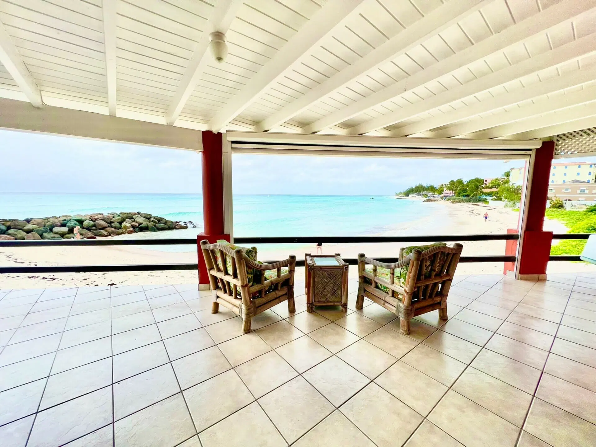 Covered veranda looking onto the beach